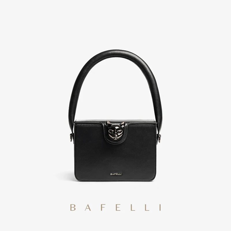 BAFELLI CAT - BOXY LUXURY GENUINE LEATHER FLAP PURSE BAG