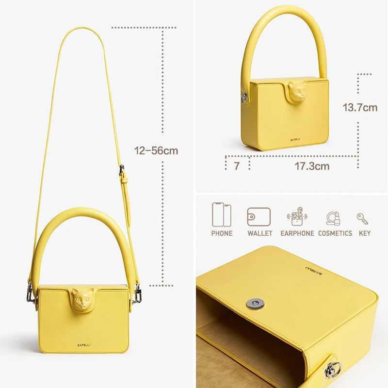 BAFELLI CAT - BOXY LUXURY GENUINE LEATHER FLAP PURSE BAG