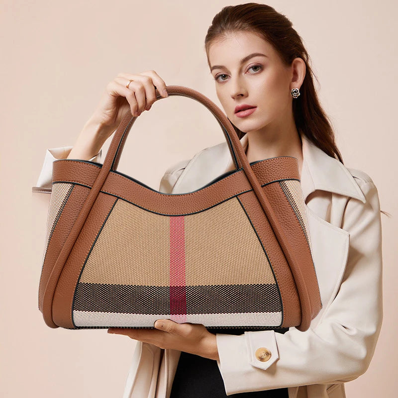 Large Capacity Canvas with Cowhide. Mother tote bag