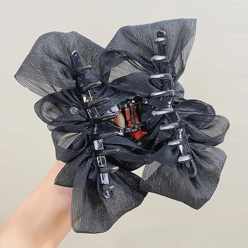 Three Layers Large Chiffon Bow Hair Claw Clip