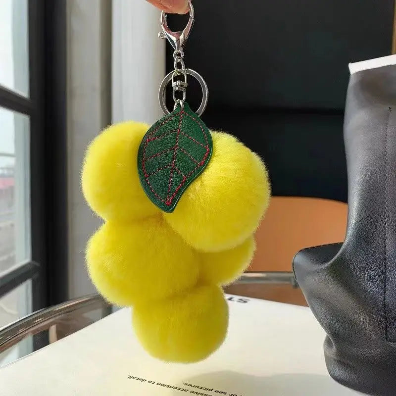 Grape Fluffy Pompoms Keychain