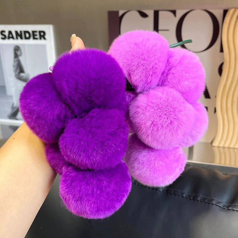 Lovely Grape Fluffy Pompoms Keychain
