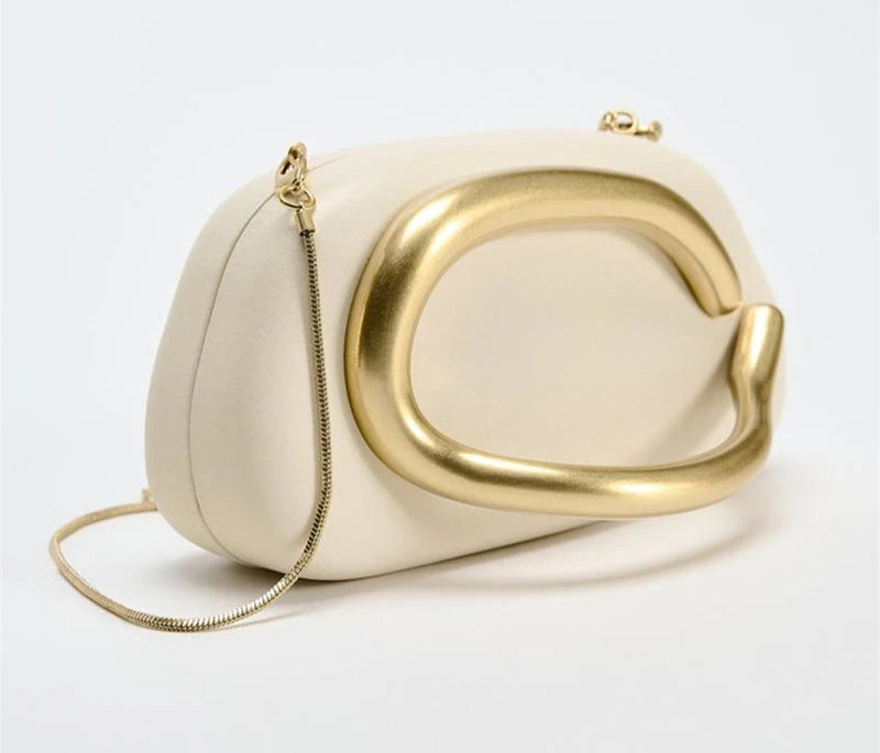 Gold metal Box Clutch Bag