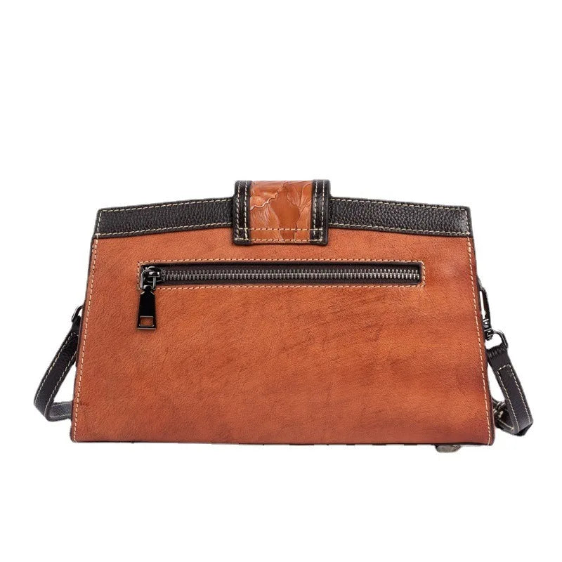 Vintage leather-embossed. A classic cowhide shoulder bag