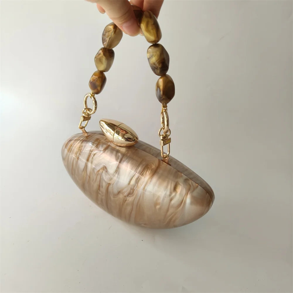 Shell Brand Pearl Brown Marble Acrylic Box Clutches Bag
