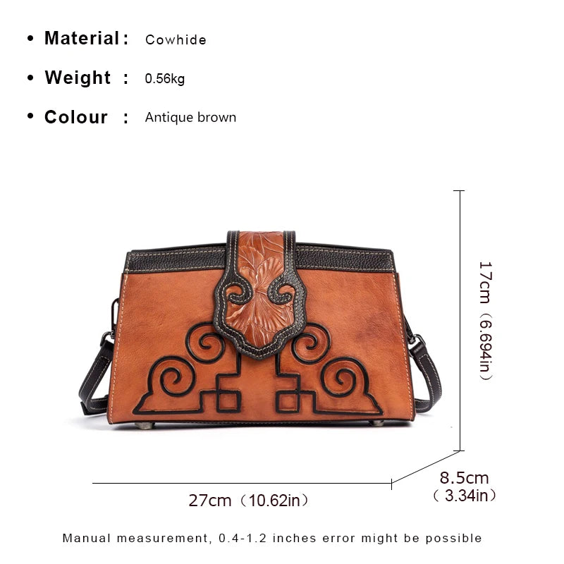 Vintage leather-embossed. A classic cowhide shoulder bag