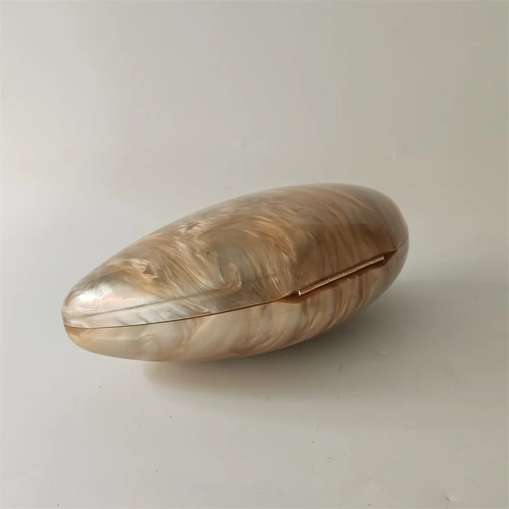Shell Brand Pearl Brown Marble Acrylic Box Clutches Bag