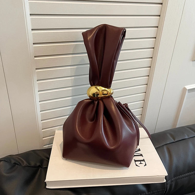 Soft Leather Pleated Mini Bucket Pouch Bag