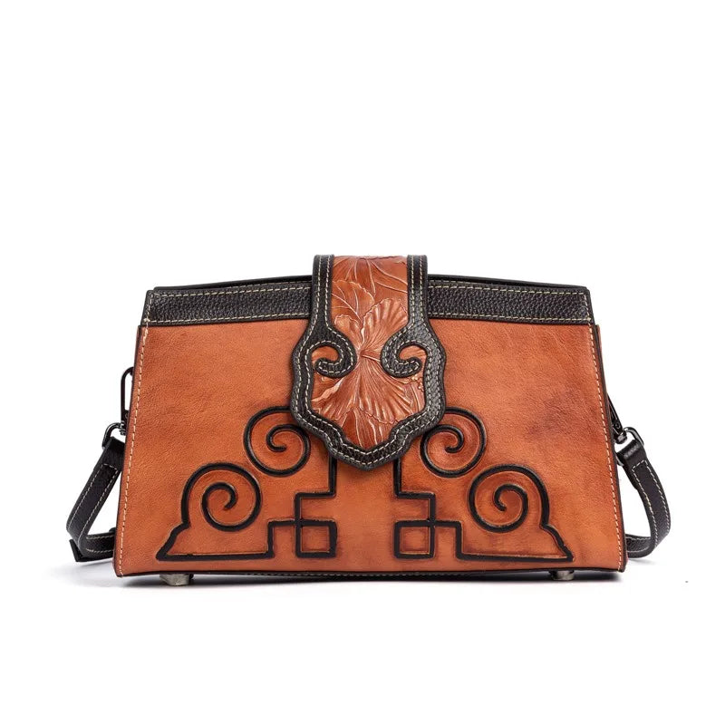 Vintage leather-embossed. A classic cowhide shoulder bag