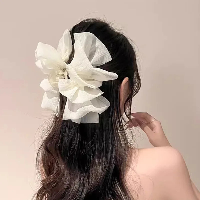 Three Layers Large Chiffon Bow Hair Claw Clip