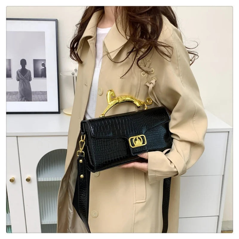 Oblique Bag Leather Bag Metal Buckle