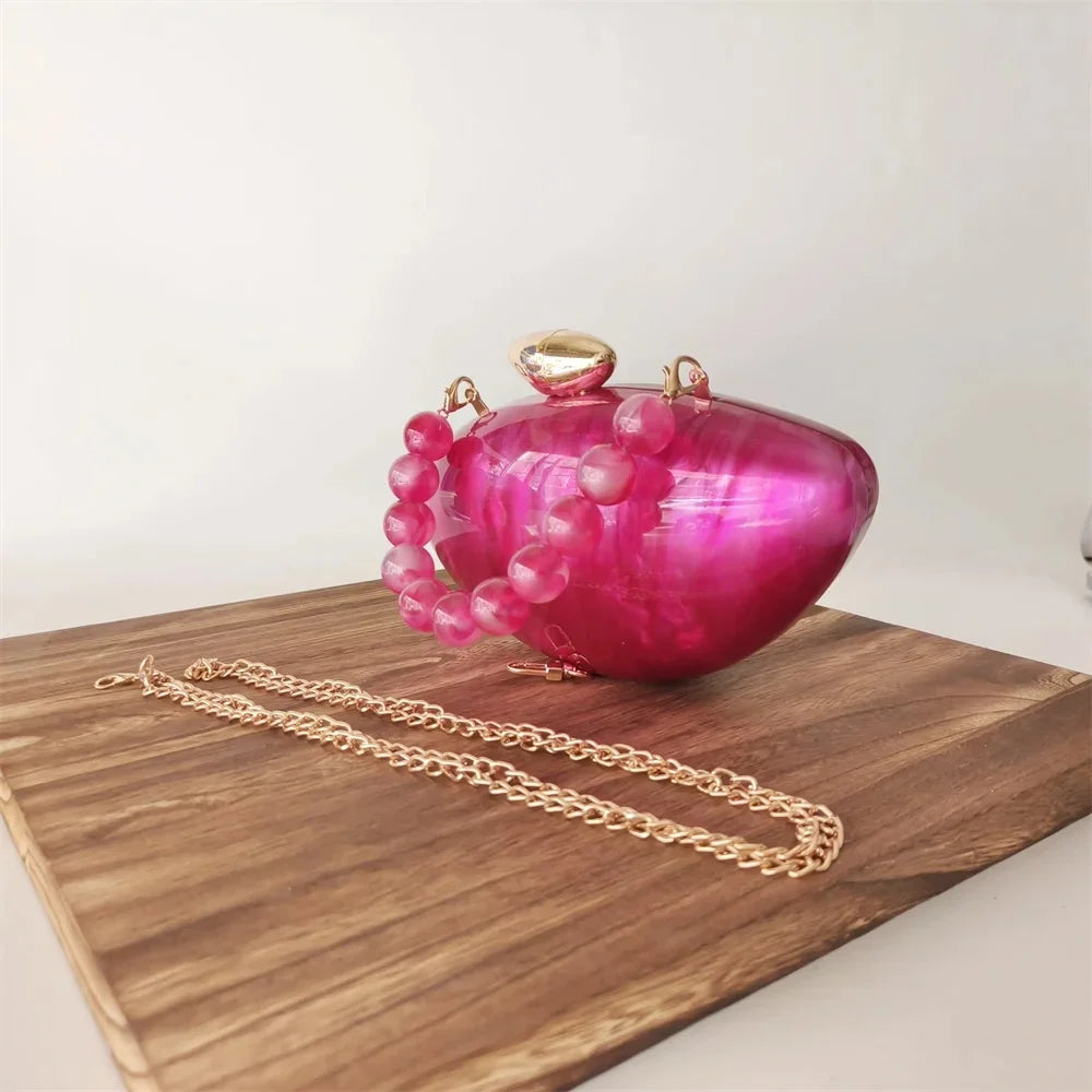 Shell Brand Pearl Brown Marble Acrylic Box Clutches Bag