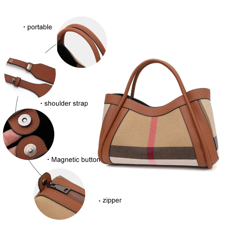Large Capacity Canvas with Cowhide. Mother tote bag