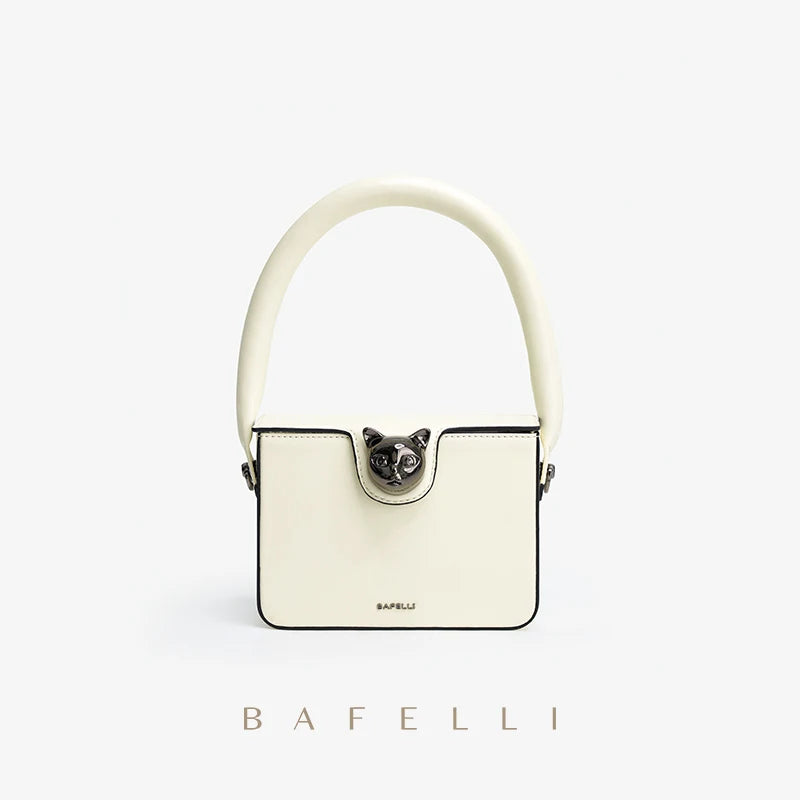 BAFELLI CAT - BOXY LUXURY GENUINE LEATHER FLAP PURSE BAG