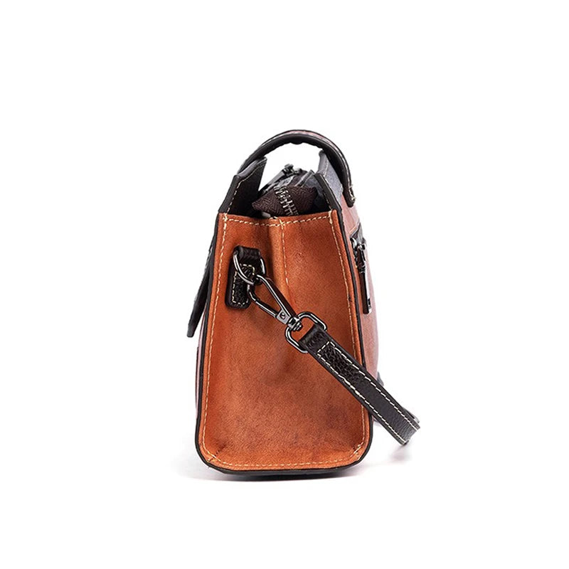 Vintage leather-embossed. A classic cowhide shoulder bag