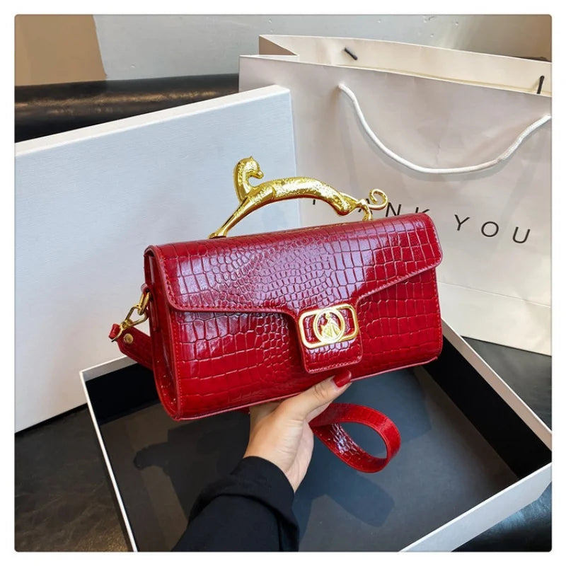 Oblique Bag Leather Bag Metal Buckle
