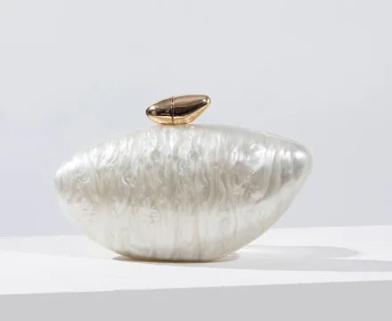Shell Brand Pearl Brown Marble Acrylic Box Clutches Bag