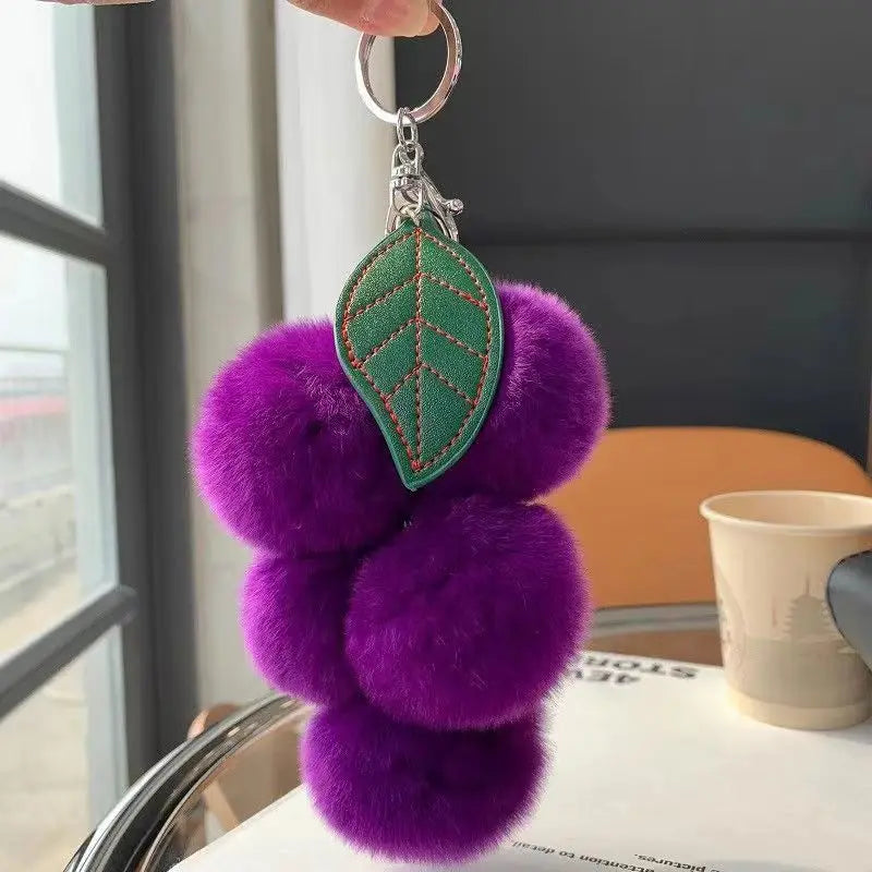 Grape Fluffy Pompoms Keychain