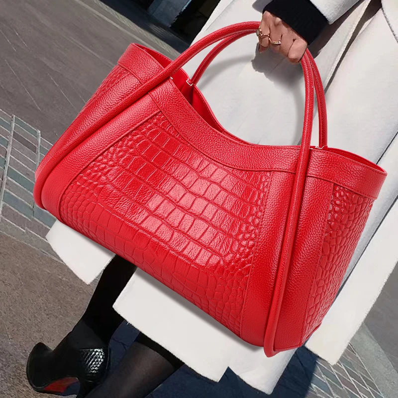 Crocodile pattern cowhide mother handbag mother
