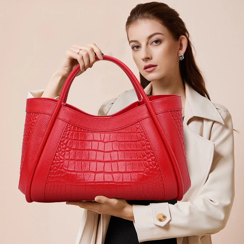 Crocodile pattern cowhide mother handbag mother