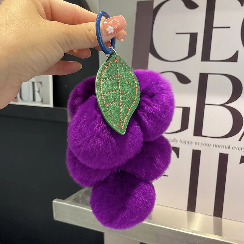Lovely Grape Fluffy Pompoms Keychain