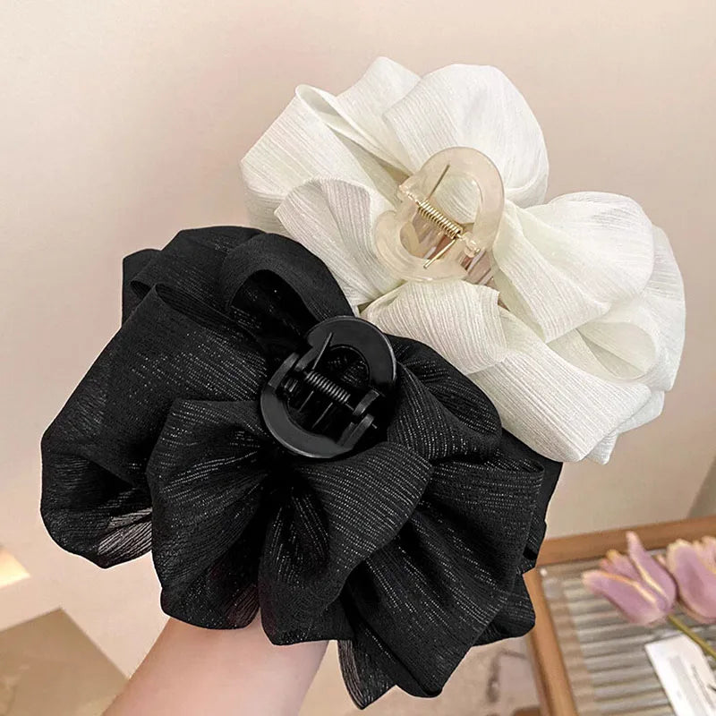 Three Layers Large Chiffon Bow Hair Claw Clip