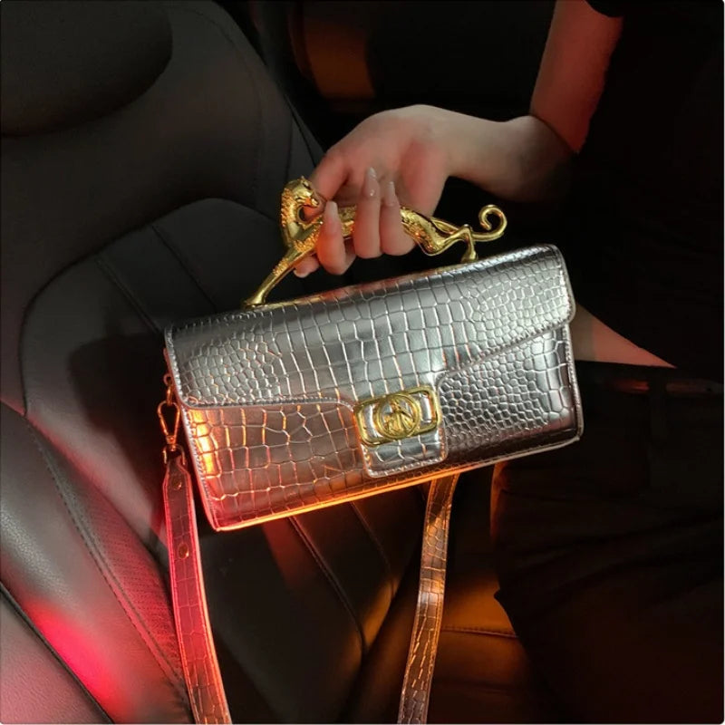 Oblique Bag Leather Bag Metal Buckle
