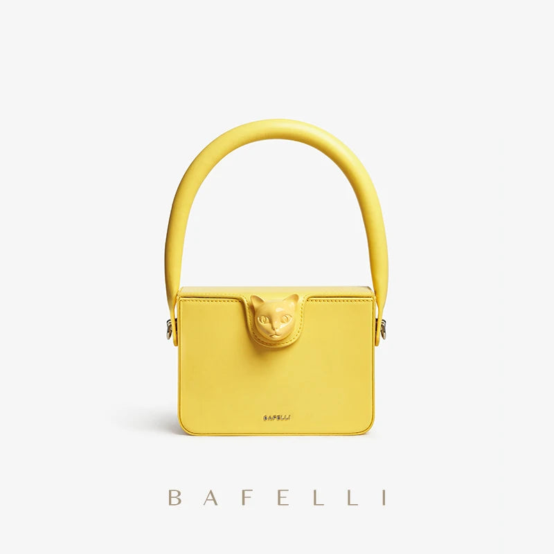 BAFELLI CAT - BOXY LUXURY GENUINE LEATHER FLAP PURSE BAG