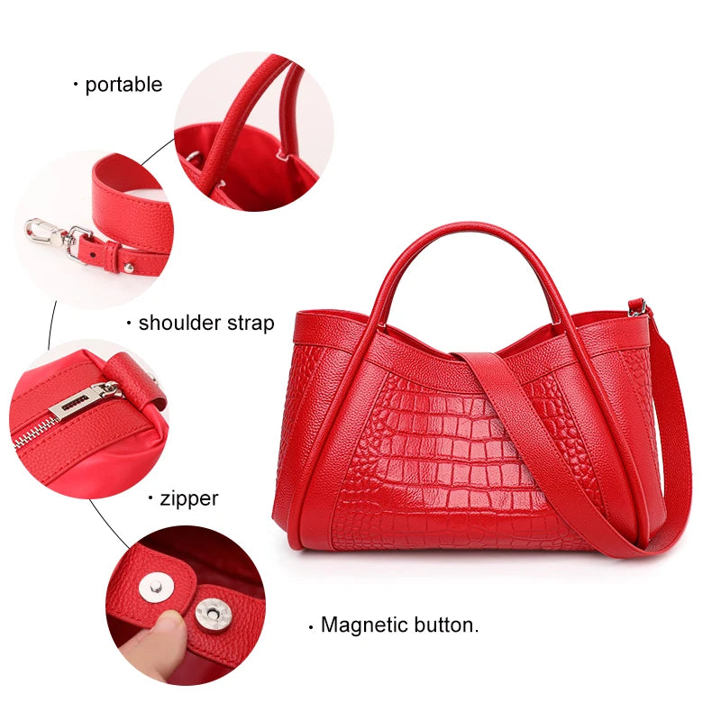 Crocodile pattern cowhide mother handbag mother