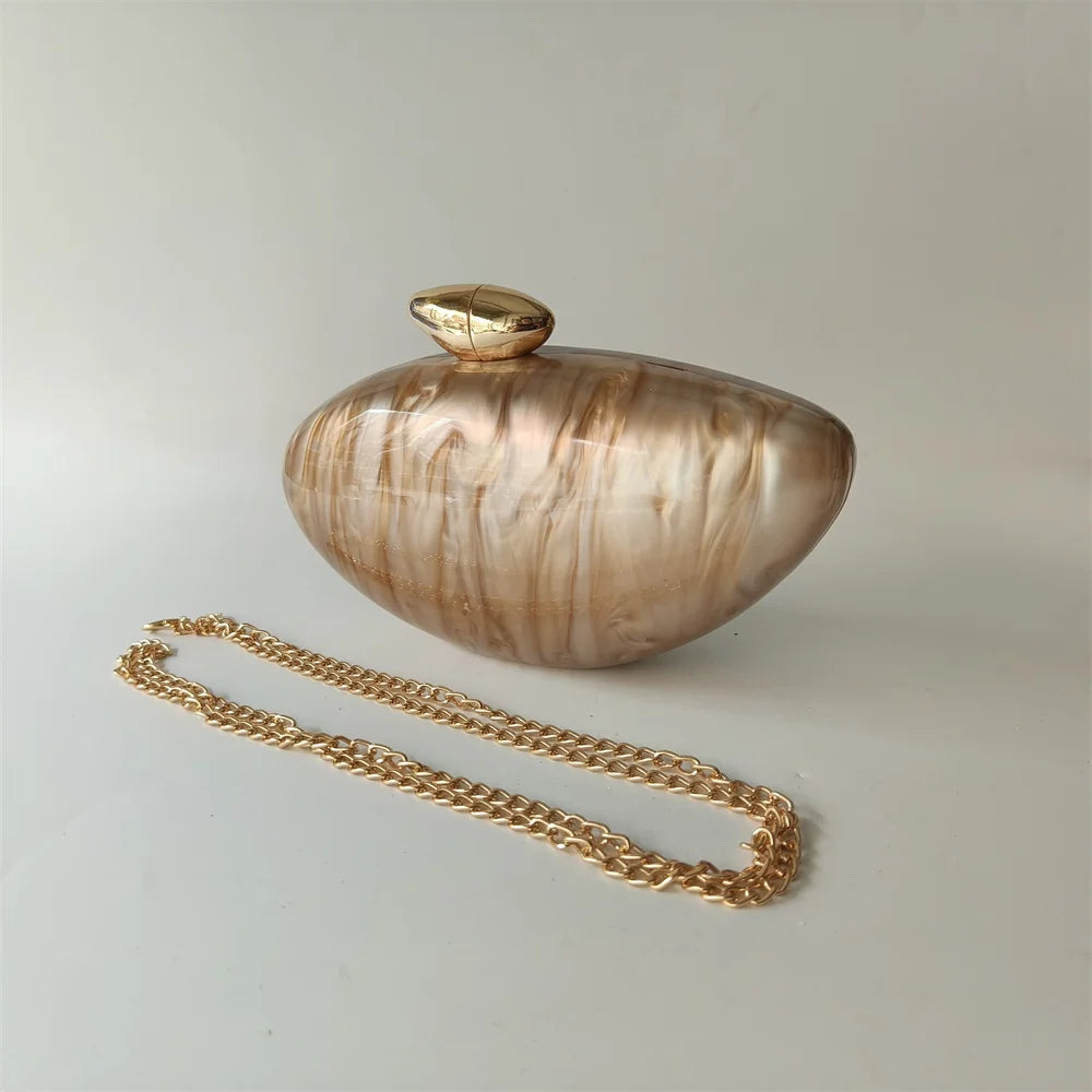 Shell Brand Pearl Brown Marble Acrylic Box Clutches Bag