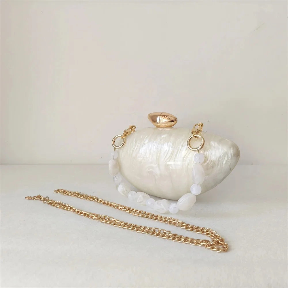 Shell Brand Pearl Brown Marble Acrylic Box Clutches Bag