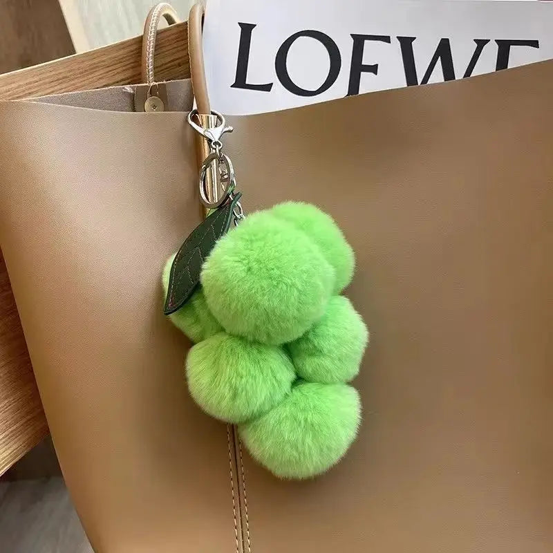 Grape Fluffy Pompoms Keychain