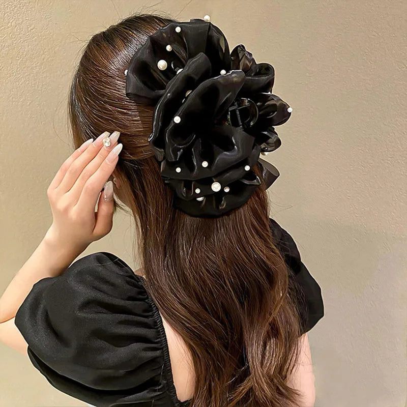 Sweet Pearls Big Bow Hair Claw Clips