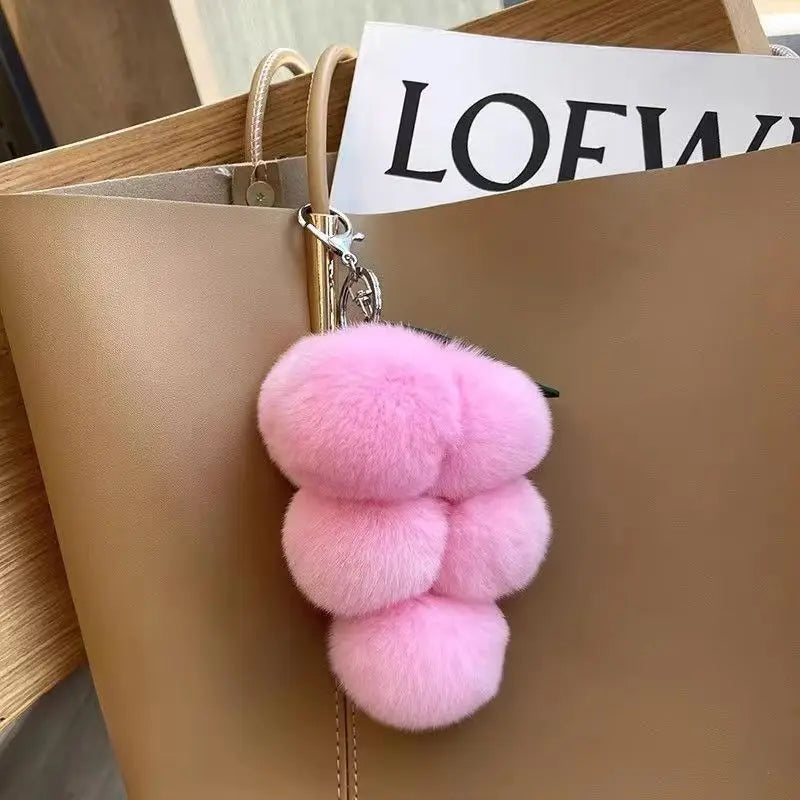 Grape Fluffy Pompoms Keychain