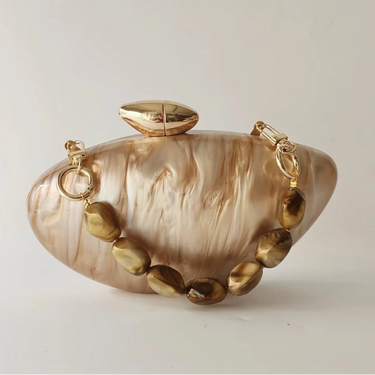 Shell Brand Pearl Brown Marble Acrylic Box Clutches Bag