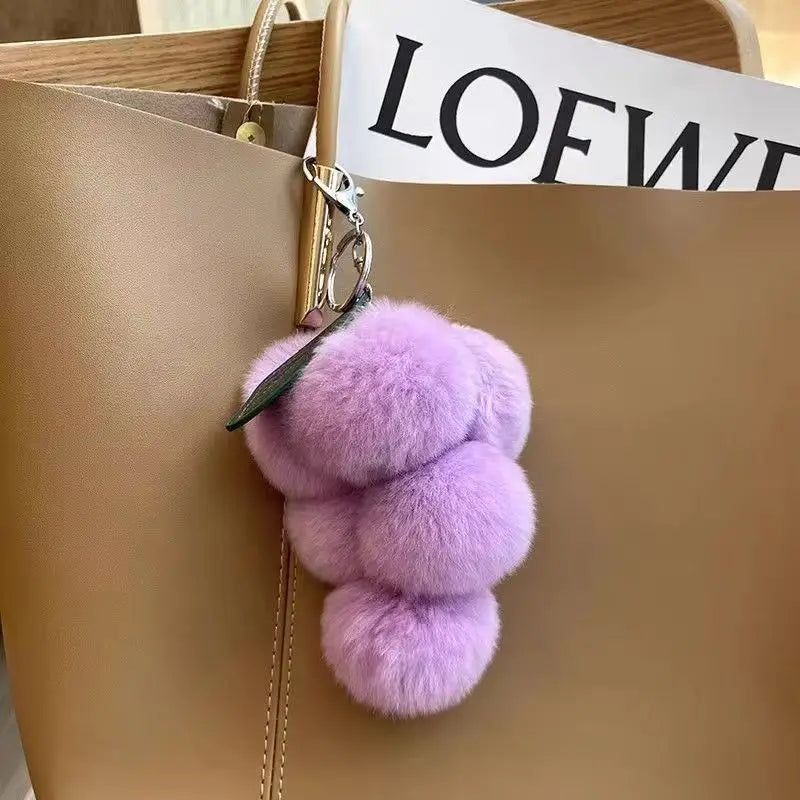 Grape Fluffy Pompoms Keychain