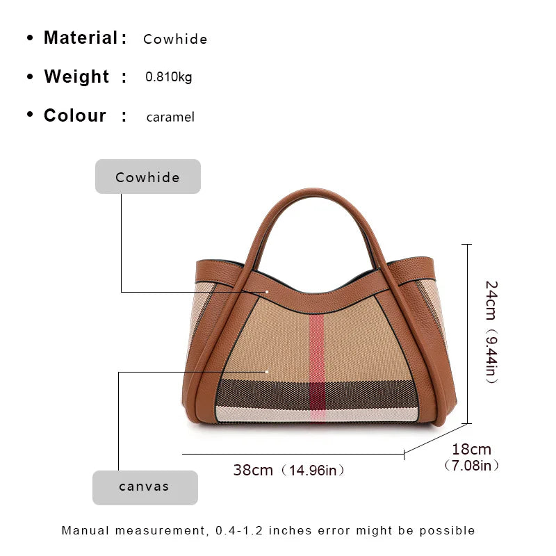 Large Capacity Canvas with Cowhide. Mother tote bag
