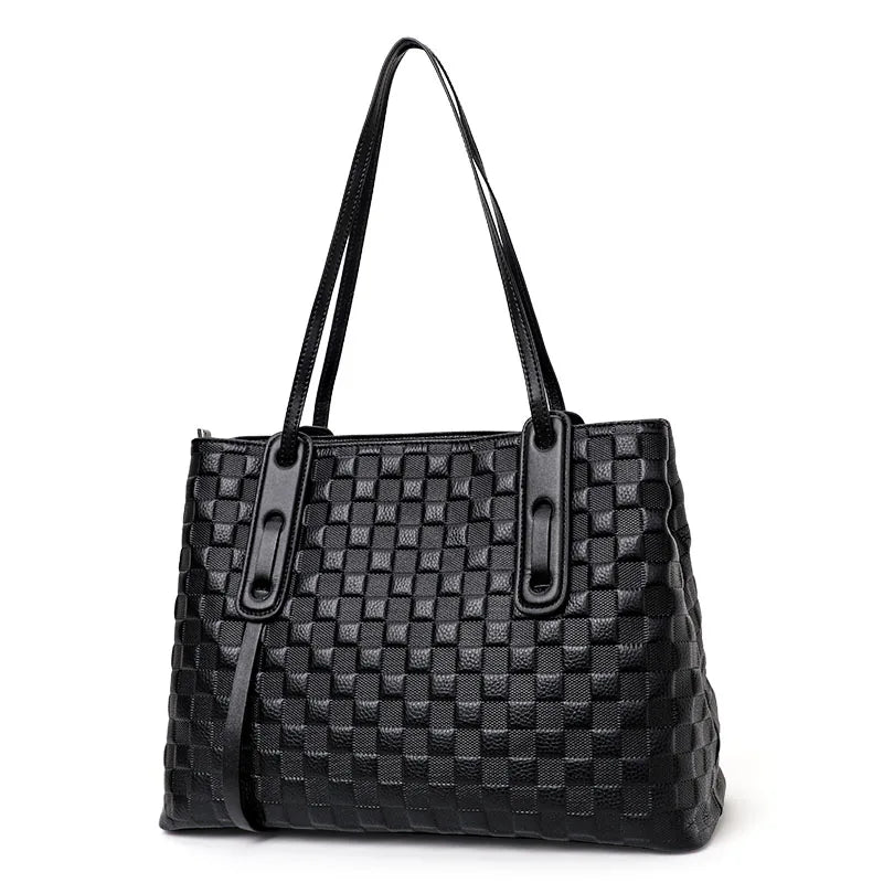 Genuine leather tote bag with large capacity printed cowhide