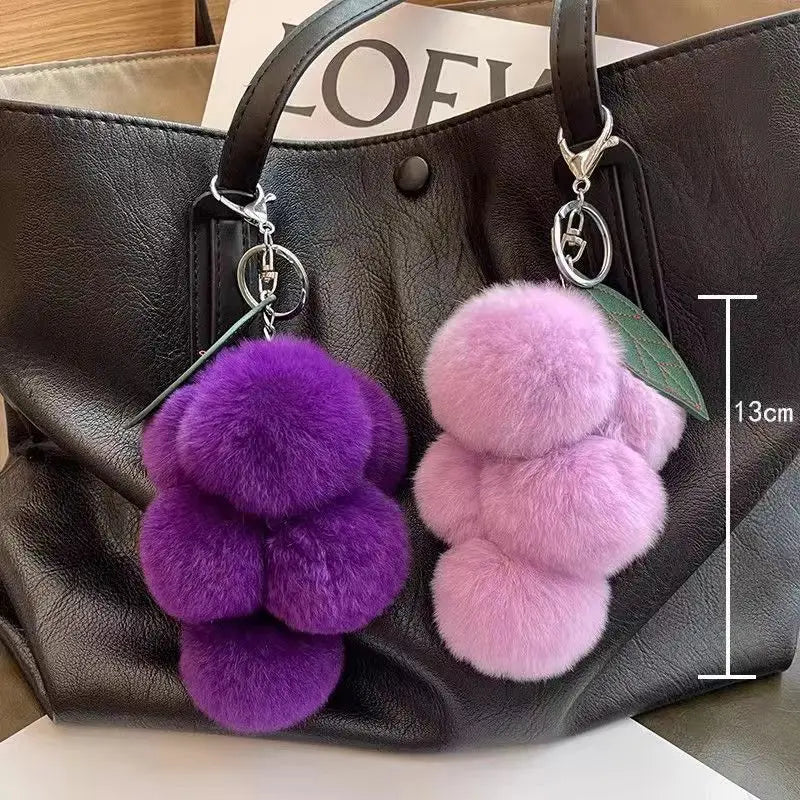 Grape Fluffy Pompoms Keychain