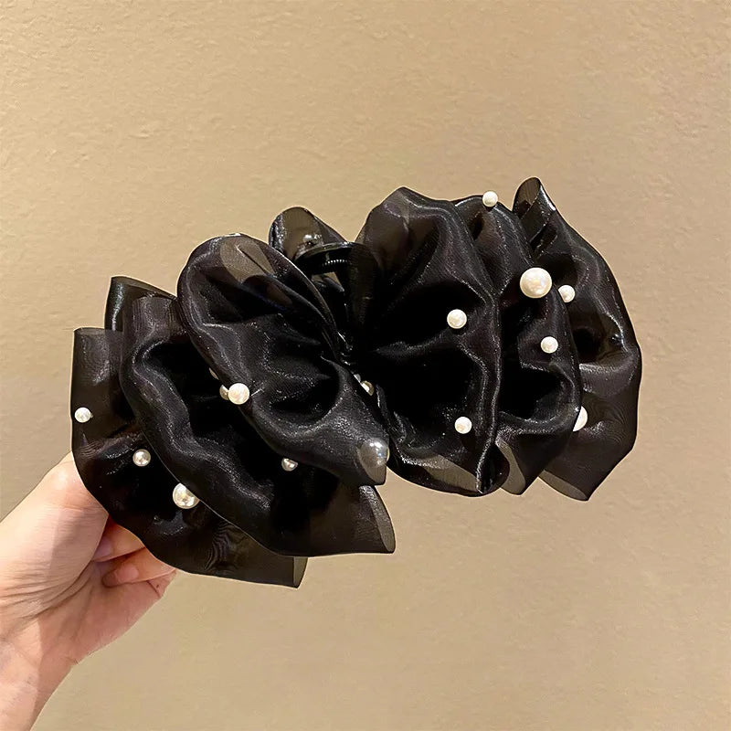 Sweet Pearls Big Bow Hair Claw Clips
