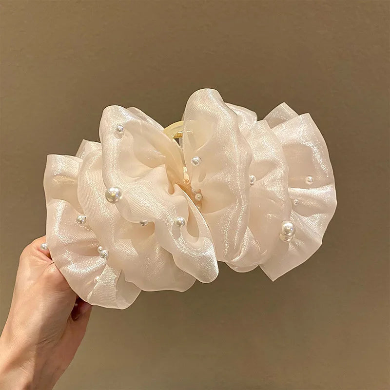 Sweet Pearls Big Bow Hair Claw Clips