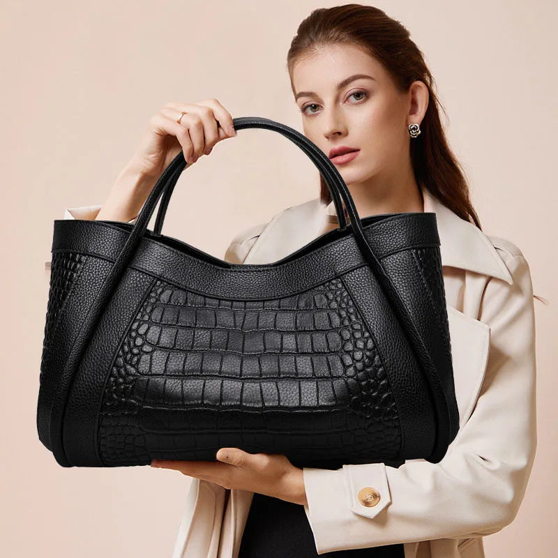 Crocodile pattern cowhide mother handbag mother