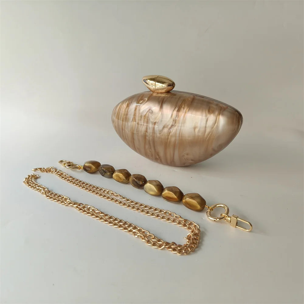 Shell Brand Pearl Brown Marble Acrylic Box Clutches Bag
