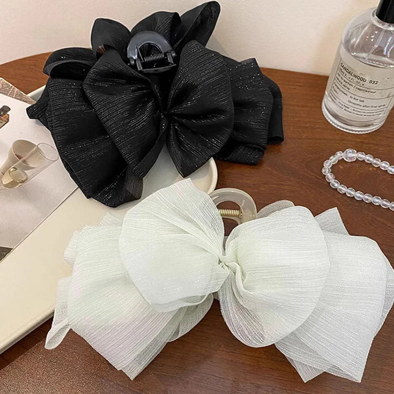 Three Layers Large Chiffon Bow Hair Claw Clip