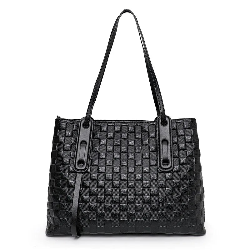 Genuine leather tote bag with large capacity printed cowhide