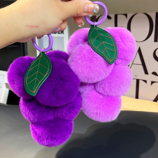 Lovely Grape Fluffy Pompoms Keychain