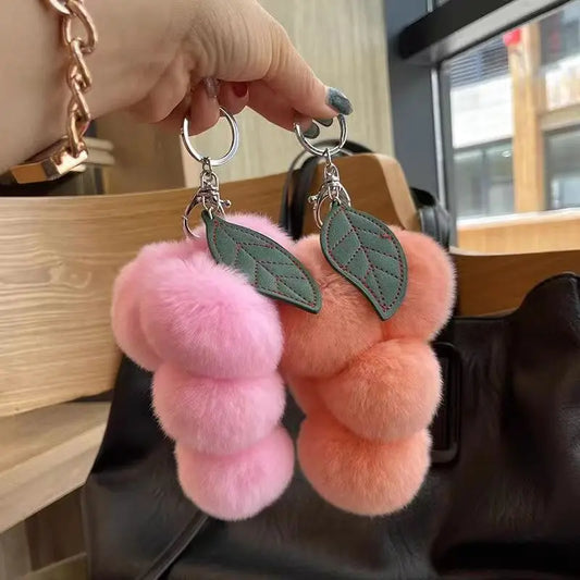 Grape Fluffy Pompoms Keychain
