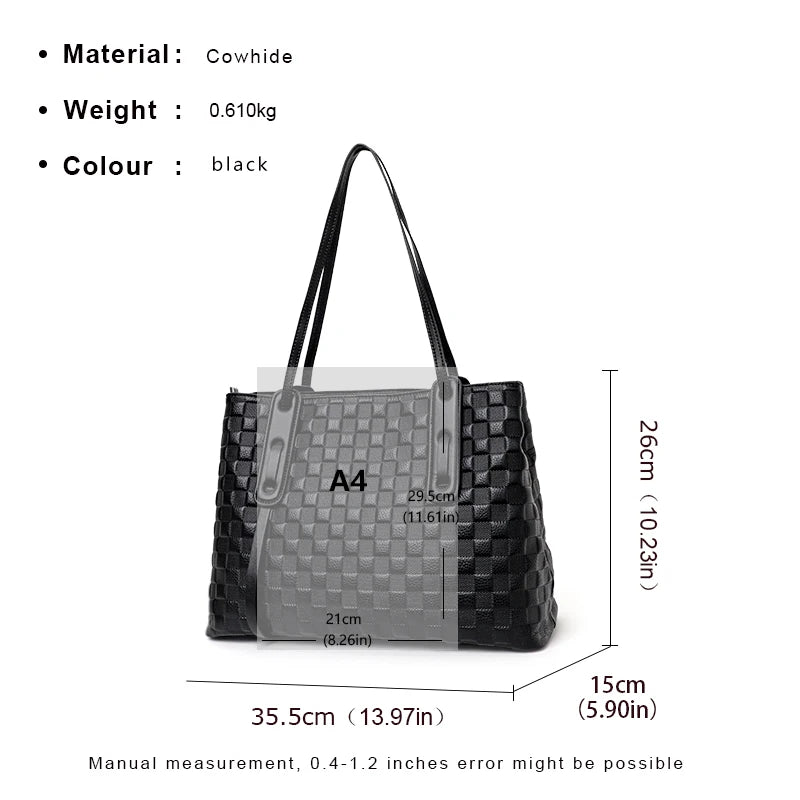 Genuine leather tote bag with large capacity printed cowhide
