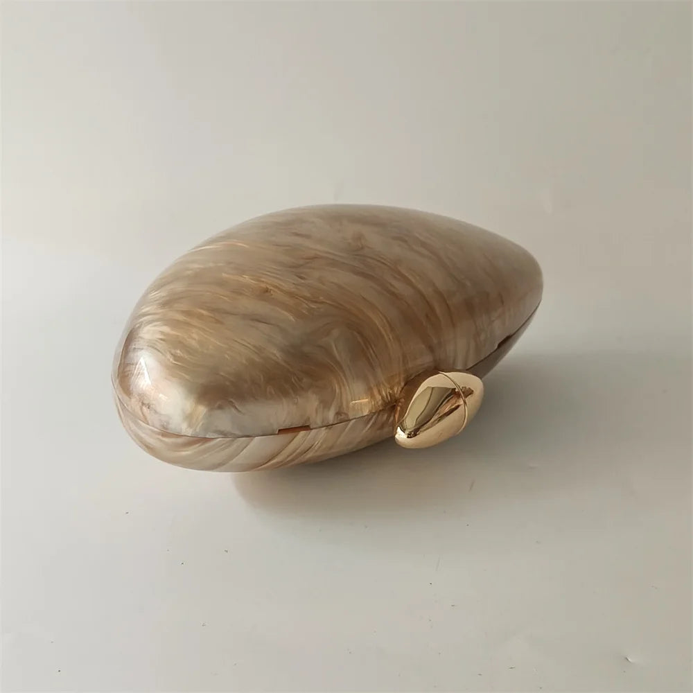 Shell Brand Pearl Brown Marble Acrylic Box Clutches Bag