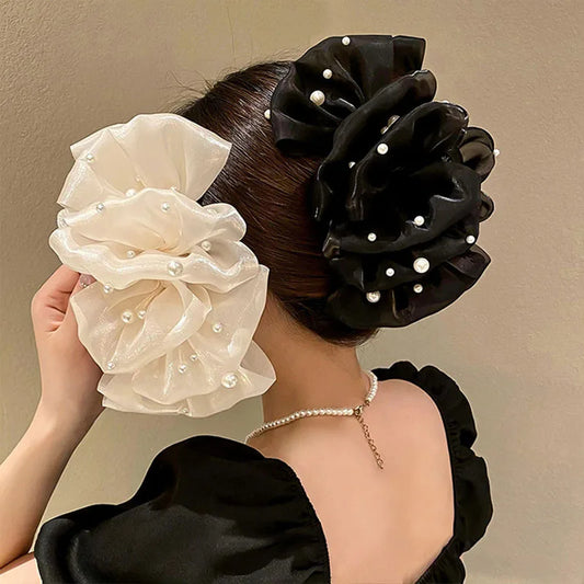 Sweet Pearls Big Bow Hair Claw Clips